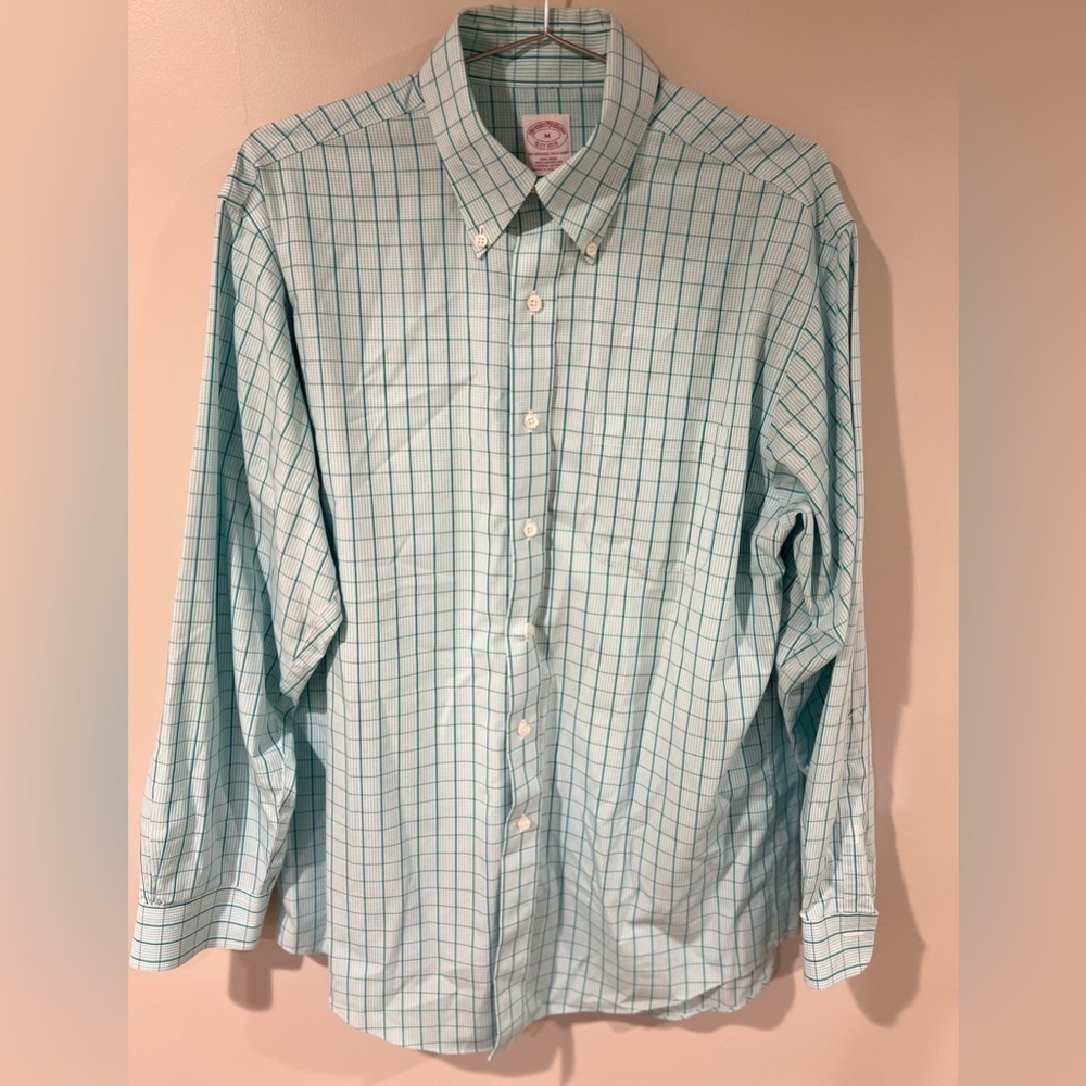 Brooks Brothers Classic Fit Medium Non-Iron Blue Windowpane Dress Shirt